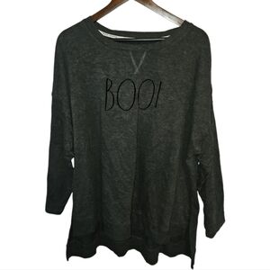 Rae Dunn BOO Halloween Long Sleeve Sweater Tunic Top Plus 2x Dark Grey Novelty